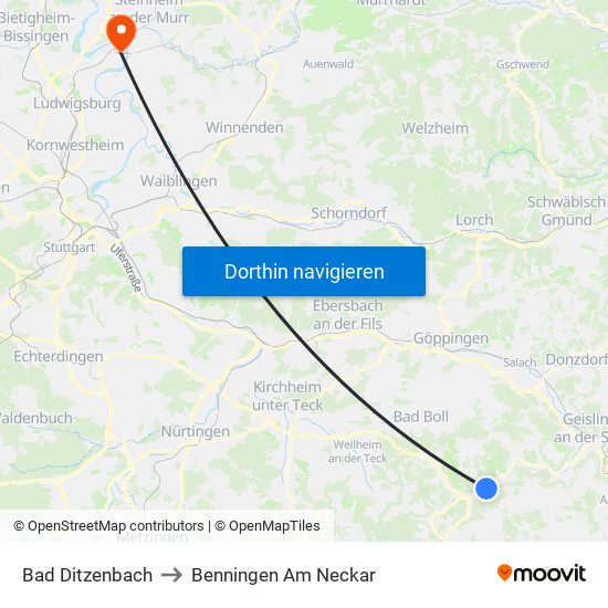 Bad Ditzenbach to Benningen Am Neckar map