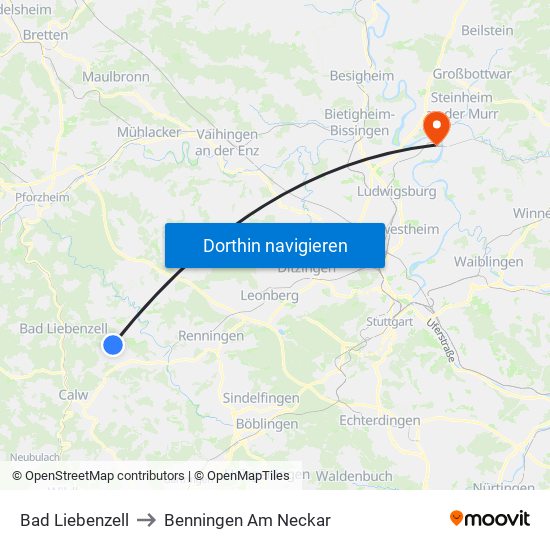 Bad Liebenzell to Benningen Am Neckar map