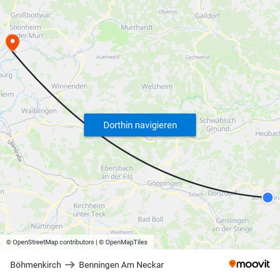 Böhmenkirch to Benningen Am Neckar map