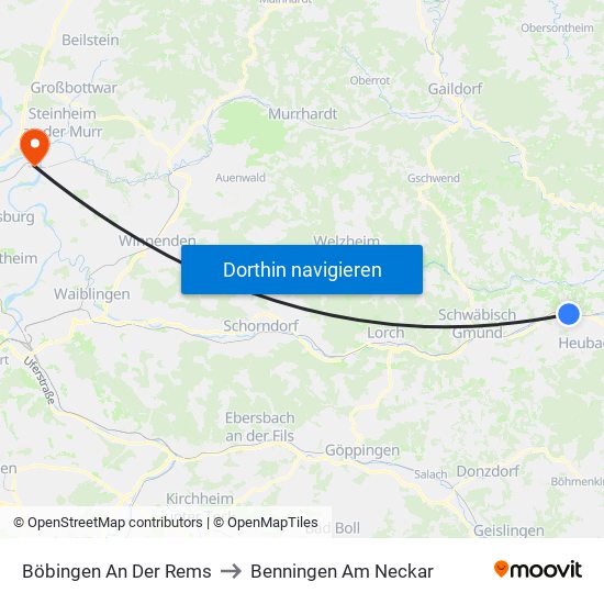 Böbingen An Der Rems to Benningen Am Neckar map