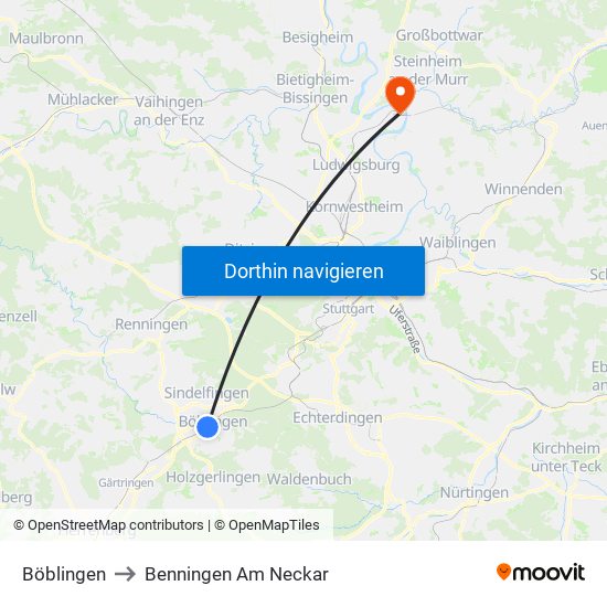 Böblingen to Benningen Am Neckar map
