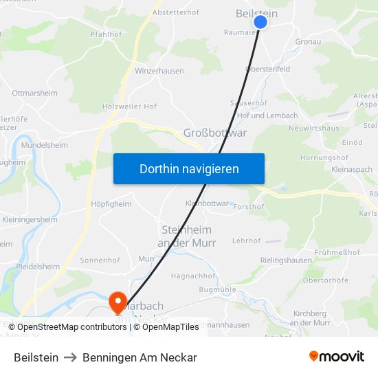 Beilstein to Benningen Am Neckar map