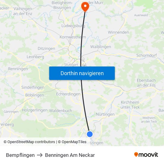 Bempflingen to Benningen Am Neckar map