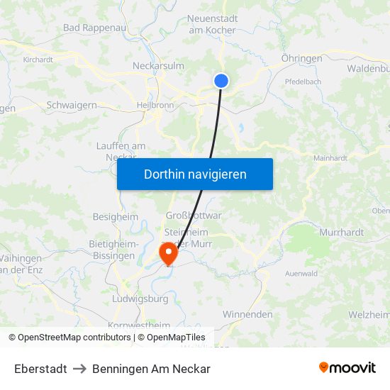 Eberstadt to Benningen Am Neckar map