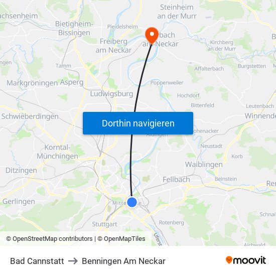 Bad Cannstatt to Benningen Am Neckar map