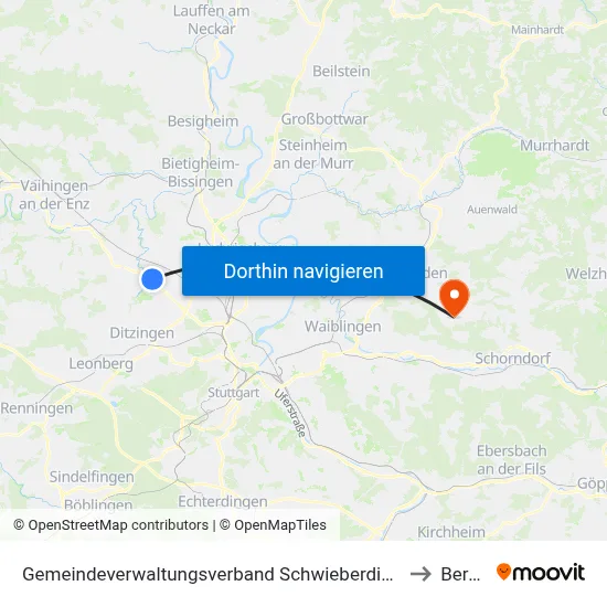 Gemeindeverwaltungsverband Schwieberdingen-Hemmingen to Berglen map
