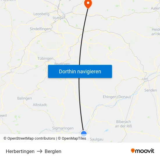 Herbertingen to Berglen map