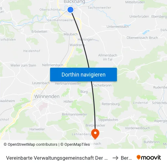 Vereinbarte Verwaltungsgemeinschaft Der Stadt Backnang to Berglen map