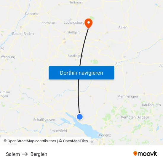 Salem to Berglen map