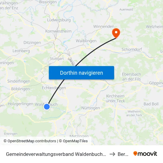 Gemeindeverwaltungsverband Waldenbuch/Steinenbronn to Berglen map