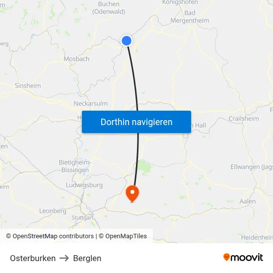 Osterburken to Berglen map