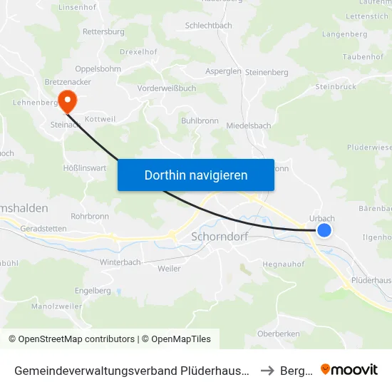Gemeindeverwaltungsverband Plüderhausen-Urbach to Berglen map