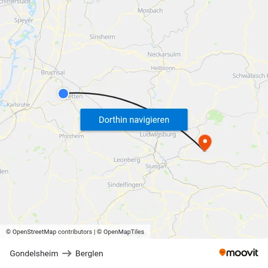 Gondelsheim to Berglen map