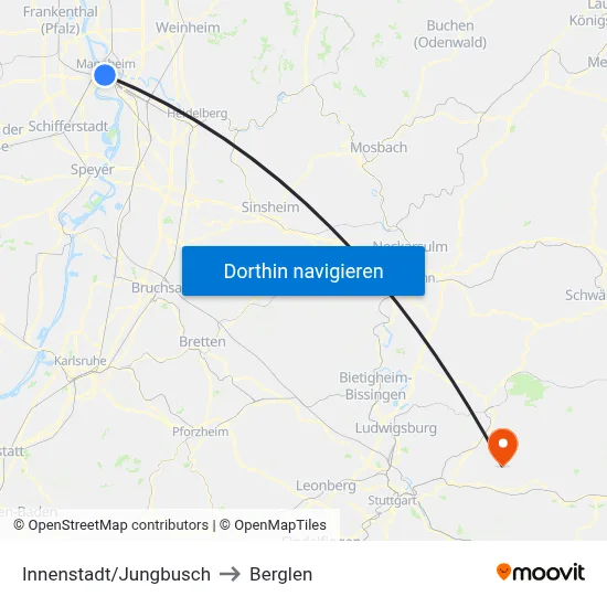 Innenstadt/Jungbusch to Berglen map