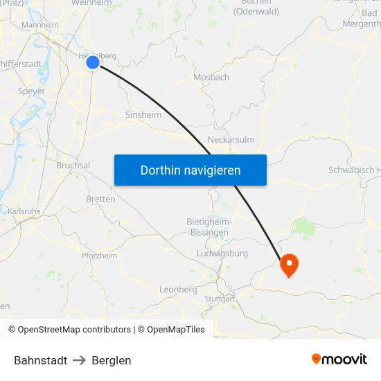 Bahnstadt to Berglen map