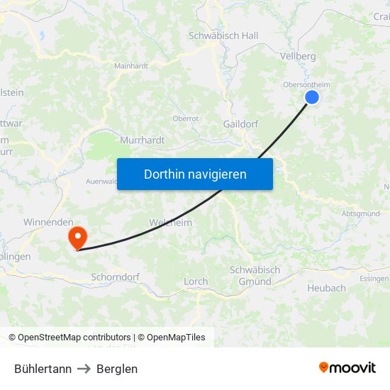 Bühlertann to Berglen map