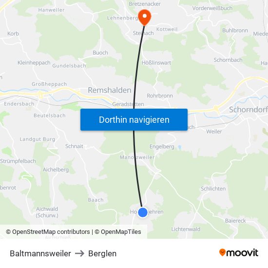 Baltmannsweiler to Berglen map