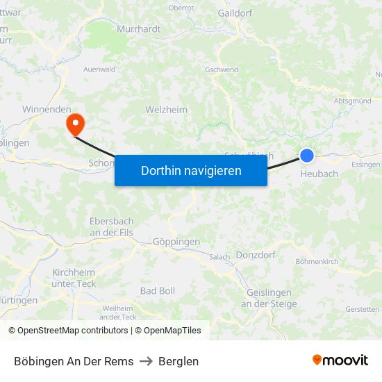Böbingen An Der Rems to Berglen map