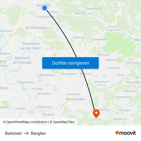 Beilstein to Berglen map