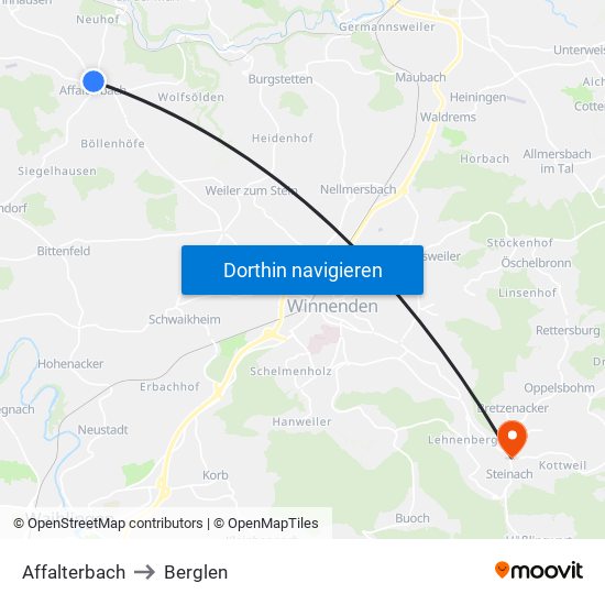 Affalterbach to Berglen map