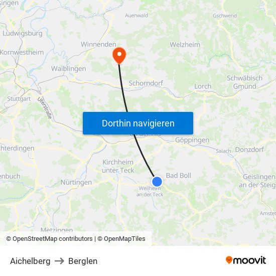 Aichelberg to Berglen map