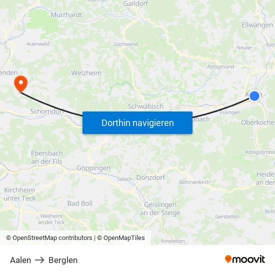 Aalen to Berglen map