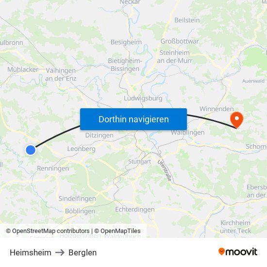 Heimsheim to Berglen map