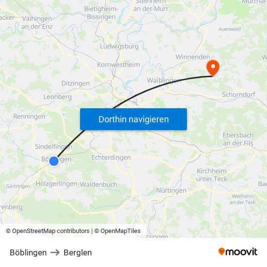 Böblingen to Berglen map