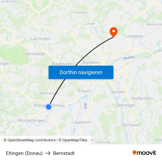 Ehingen (Donau) to Bernstadt map