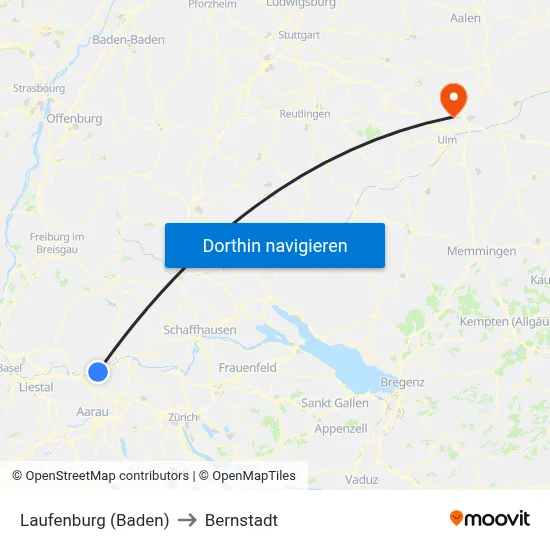 Laufenburg (Baden) to Bernstadt map