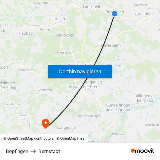 Bopfingen to Bernstadt map