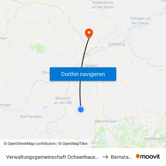 Verwaltungsgemeinschaft Ochsenhausen to Bernstadt map