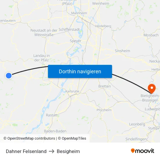 Dahner Felsenland to Besigheim map