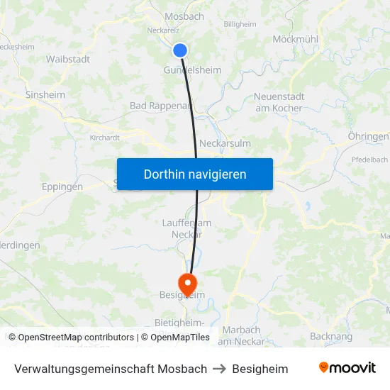 Verwaltungsgemeinschaft Mosbach to Besigheim map