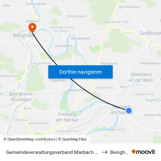 Gemeindeverwaltungsverband Marbach am Neckar to Besigheim map