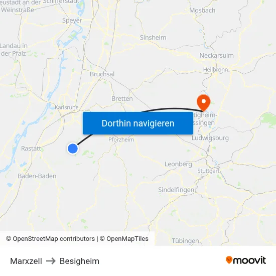 Marxzell to Besigheim map