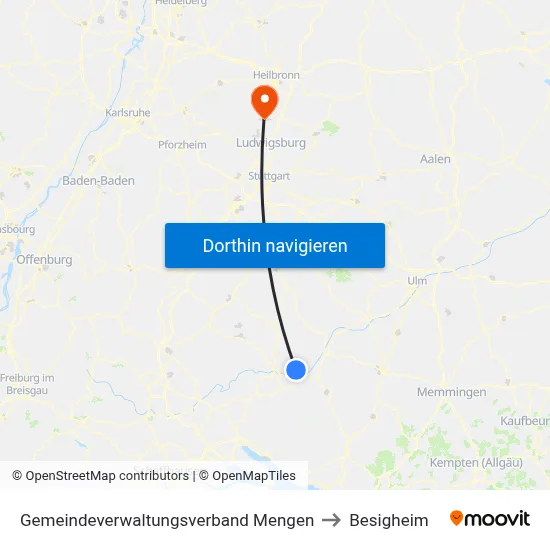 Gemeindeverwaltungsverband Mengen to Besigheim map