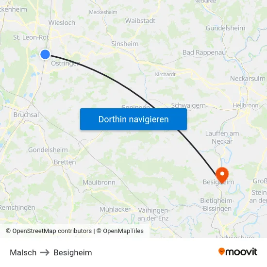 Malsch to Besigheim map
