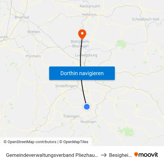 Gemeindeverwaltungsverband Pliezhausen to Besigheim map