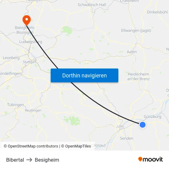 Bibertal to Besigheim map