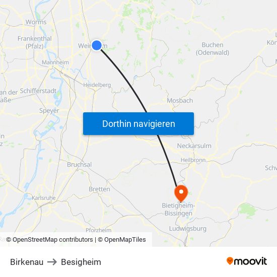 Birkenau to Besigheim map