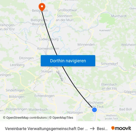 Vereinbarte Verwaltungsgemeinschaft Der Stadt Kirchheim Unter Teck to Besigheim map