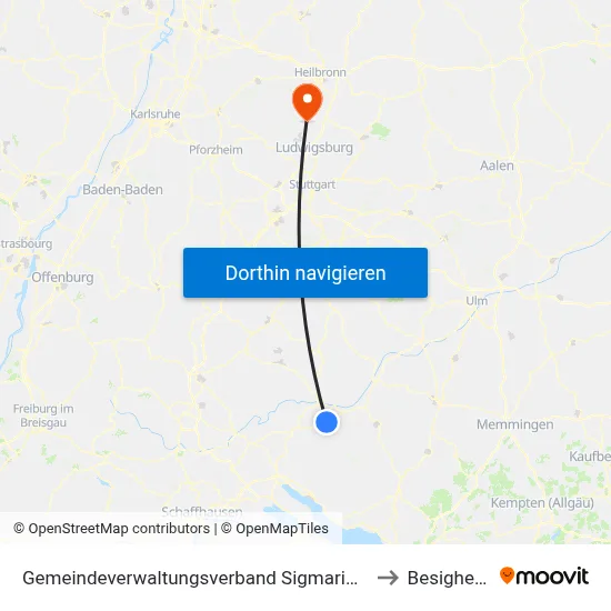 Gemeindeverwaltungsverband Sigmaringen to Besigheim map