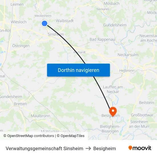 Verwaltungsgemeinschaft Sinsheim to Besigheim map