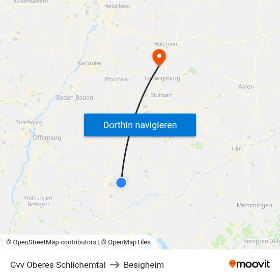 Gvv Oberes Schlichemtal to Besigheim map