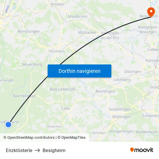 Enzklösterle to Besigheim map