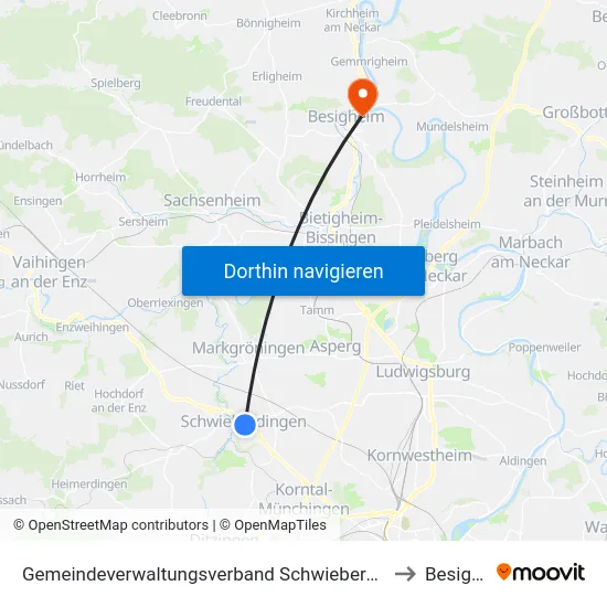 Gemeindeverwaltungsverband Schwieberdingen-Hemmingen to Besigheim map