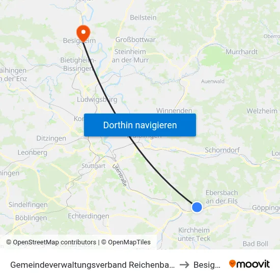 Gemeindeverwaltungsverband Reichenbach An Der Fils to Besigheim map