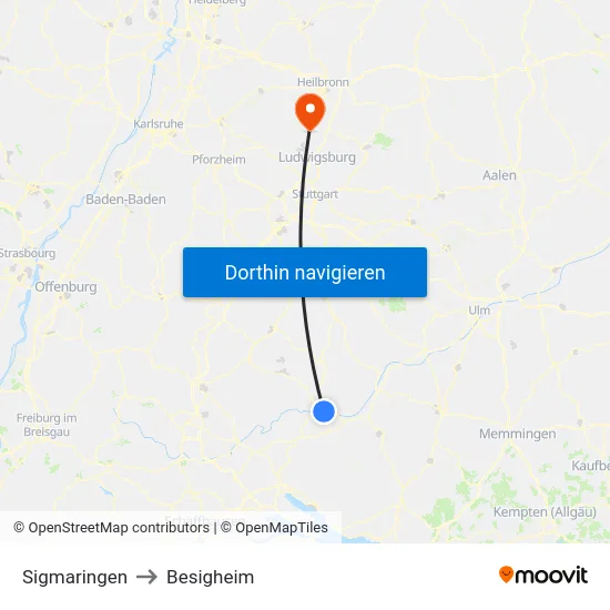Sigmaringen to Besigheim map