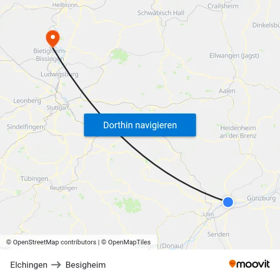 Elchingen to Besigheim map